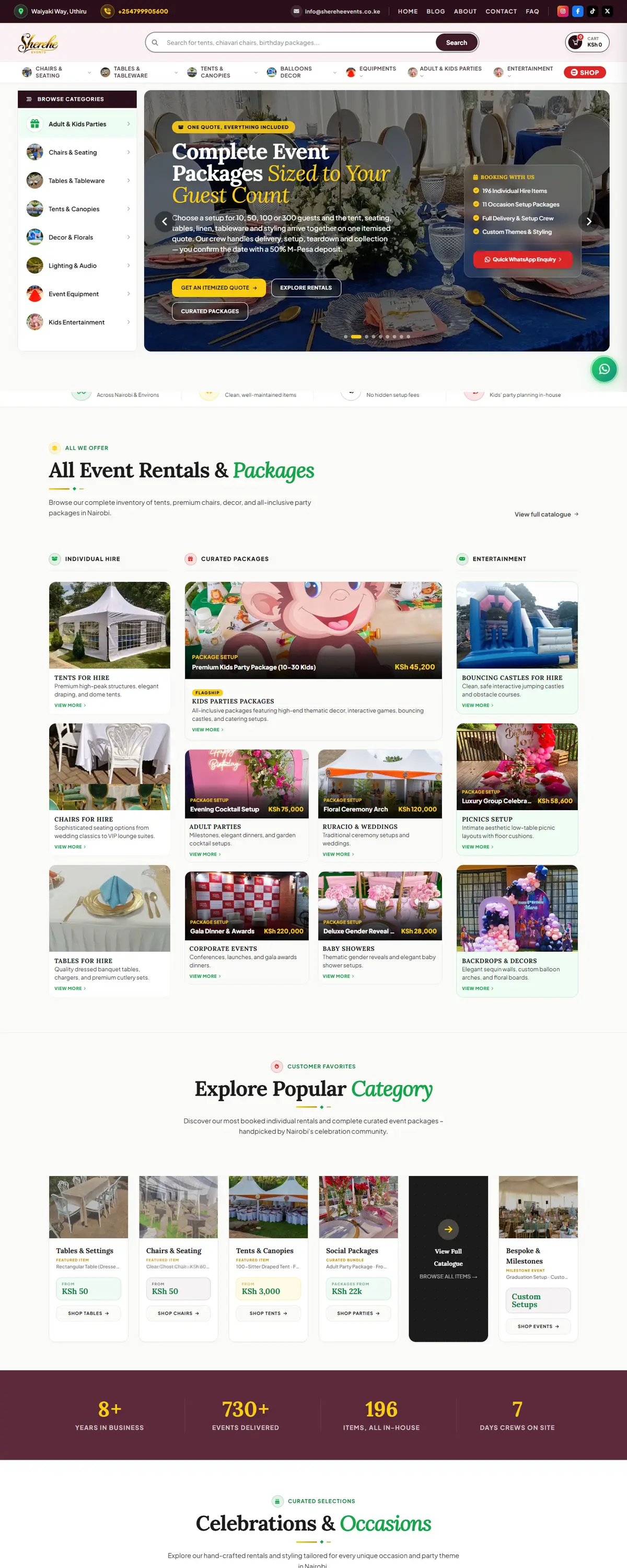 Sherehe Events full homepage